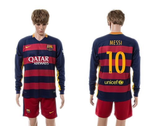 Barcelona #10 Messi Home Long Sleeves Soccer Club Jersey