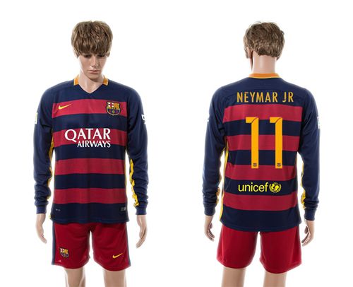 Barcelona #11 Neymar Jr Home Long Sleeves Soccer Club Jersey