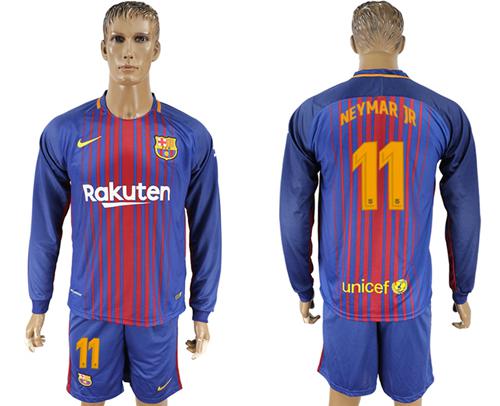 Barcelona #11 Neymar Jr Home Long Sleeves Soccer Club Jersey