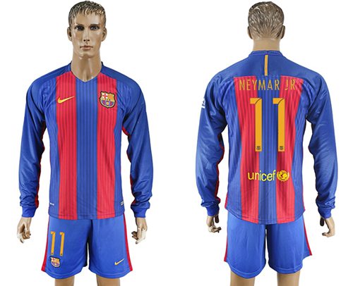 Barcelona #11 Neymar Jr Home Long Sleeves Soccer Club Jersey