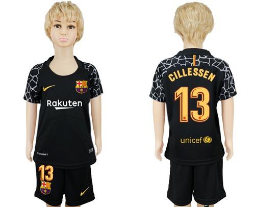 Barcelona #13 Cillessen Black Goalkeeper Kid Soccer Club Jersey