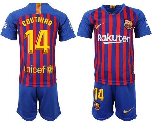 Barcelona #14 Coutinho Home Kid Soccer Club Jersey