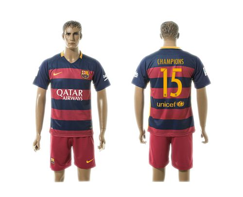 Barcelona #15 Champions Home Soccer Club Jersey