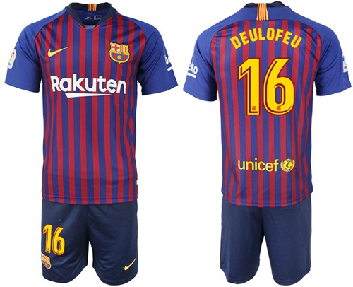 Barcelona #16 Deulofeu Home Soccer Club Jersey
