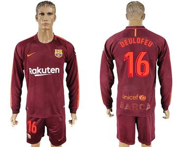 Barcelona #16 Deulofeu Sec Away Long Sleeves Soccer Club Jersey