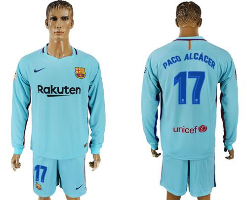 Barcelona #17 Paco Alcacer Away Long Sleeves Soccer Club Jersey