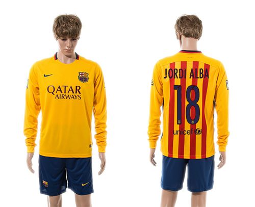 Barcelona #18 Jordi Alba Away Long Sleeves Soccer Club Jersey