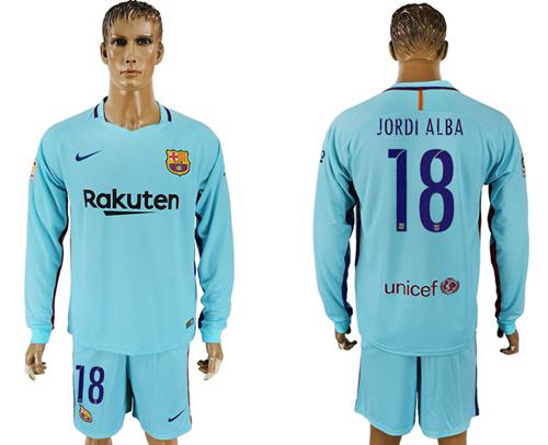 Barcelona #18 Jordi Alba Away Long Sleeves Soccer Club Jersey