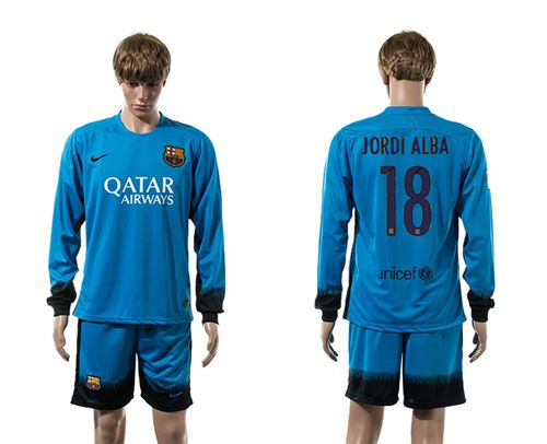 Barcelona #18 Jordi Alba Sec Away Long Sleeves Soccer Club Jersey