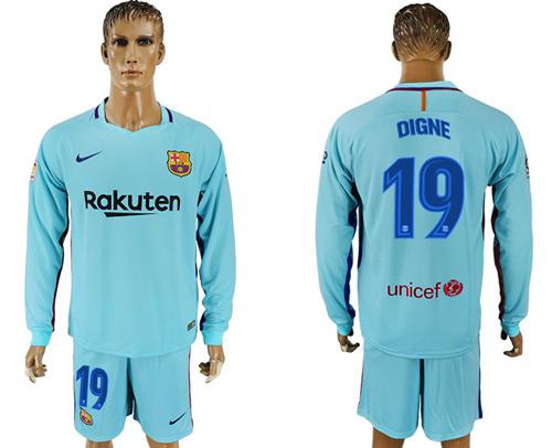 Barcelona #19 Digne Away Long Sleeves Soccer Club Jersey