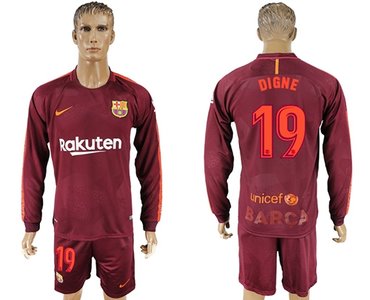 Barcelona #19 Digne Sec Away Long Sleeves Soccer Club Jersey