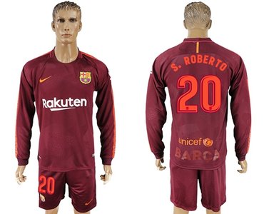 Barcelona #20 S.Roberto Sec Away Long Sleeves Soccer Club Jersey