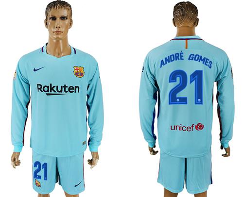 Barcelona #21 Andre Gomes Away Long Sleeves Soccer Club Jersey