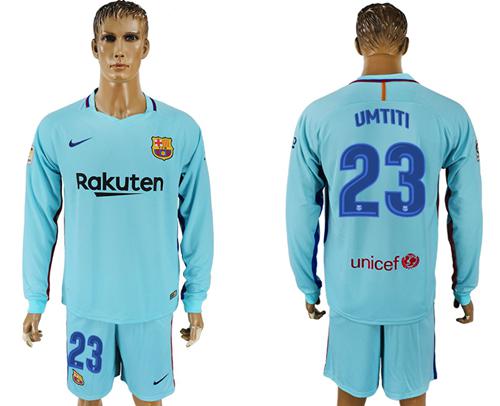 Barcelona #23 Umtiti Away Long Sleeves Soccer Club Jersey