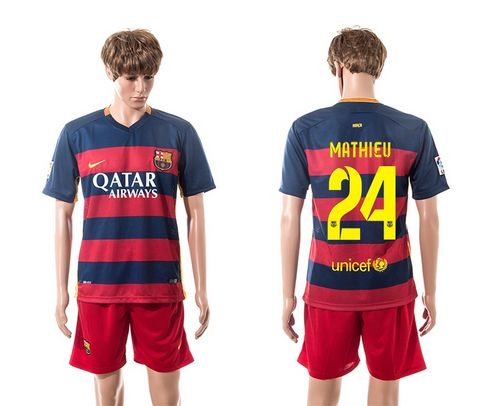 Barcelona #24 Mathieu Home Soccer Club Jersey