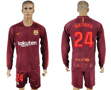 Barcelona #24 Mathieu Sec Away Long Sleeves Soccer Club Jersey
