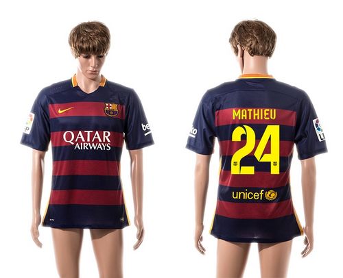 Barcelona #24 Mathieu Thai Version Home Soccer Club Jersey