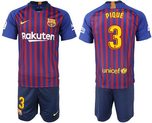 Barcelona #3 Pique Home Soccer Club Jersey