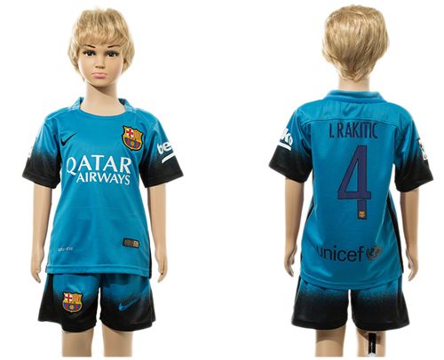Barcelona #4 I.Rakitic Blue Kid Soccer Club Jersey