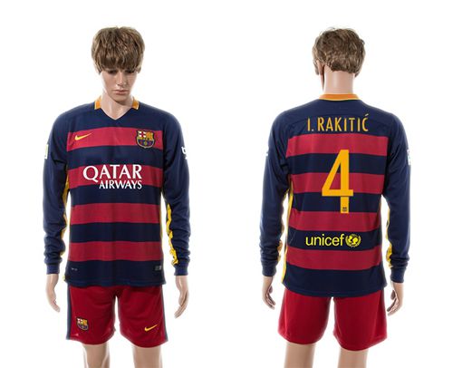 Barcelona #4 I.Rakitic Home Long Sleeves Soccer Club Jersey