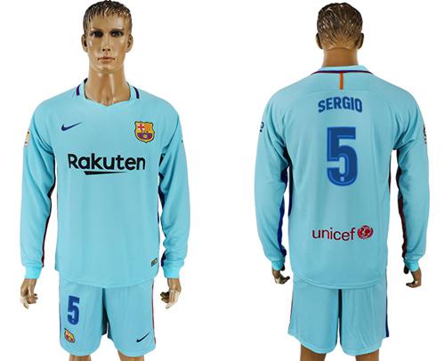 Barcelona #5 Sergio Away Long Sleeves Soccer Club Jersey