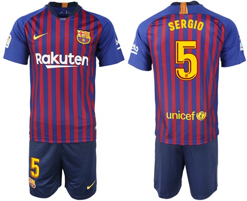 Barcelona #5 Sergio Home Soccer Club Jersey