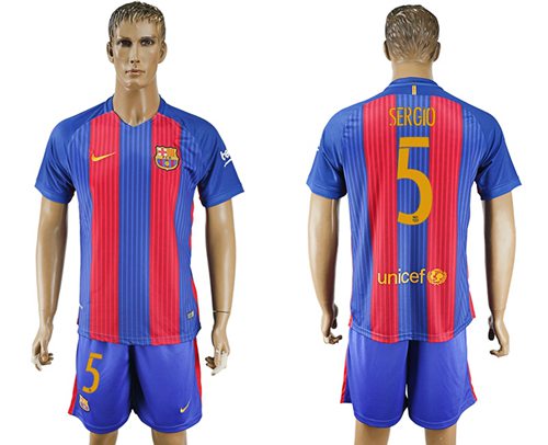Barcelona #5 Sergio Home With Blue Shorts Soccer Club Jersey