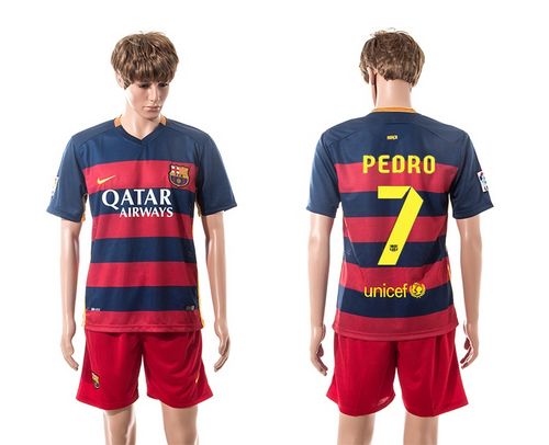 Barcelona #7 Pedro Home Soccer Club Jersey