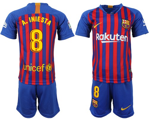 Barcelona #8 A.Iniesta Home Kid Soccer Club Jersey