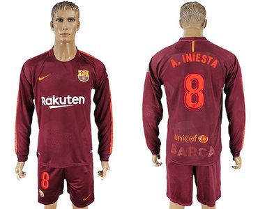Barcelona #8 A.Iniesta Sec Away Long Sleeves Soccer Club Jersey