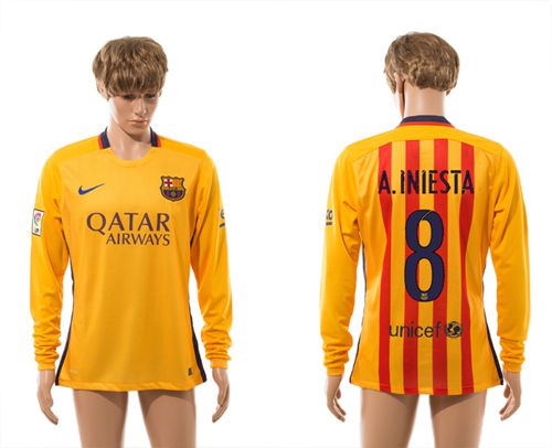 Barcelona #8 A.Iniesta Thai Version Away Long Sleeves Soccer Club Jersey