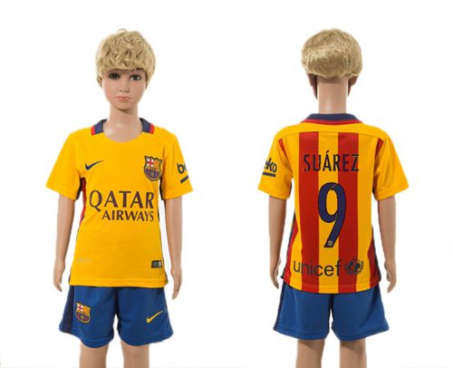 Barcelona #9 Suarez Away Kid Soccer Club Jersey