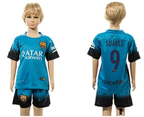 Barcelona #9 Suarez Blue Kid Soccer Club Jersey