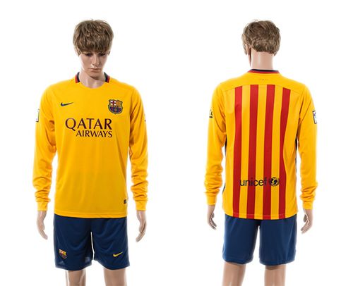 Barcelona Blank Away Long Sleeves Soccer Club Jersey