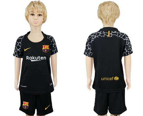 Barcelona Blank Black Goalkeeper Kid Soccer Club Jersey