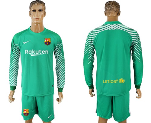 Barcelona Blank Green Goalkeeper Long Sleeves Soccer Club Jersey
