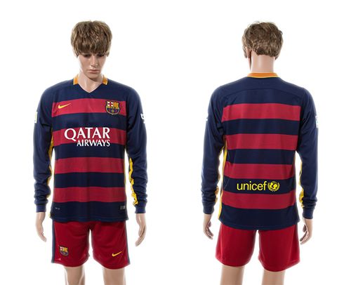 Barcelona Blank Home Long Sleeves Soccer Club Jersey