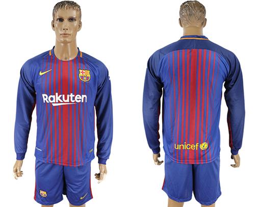 Barcelona Blank Home Long Sleeves Soccer Club Jersey