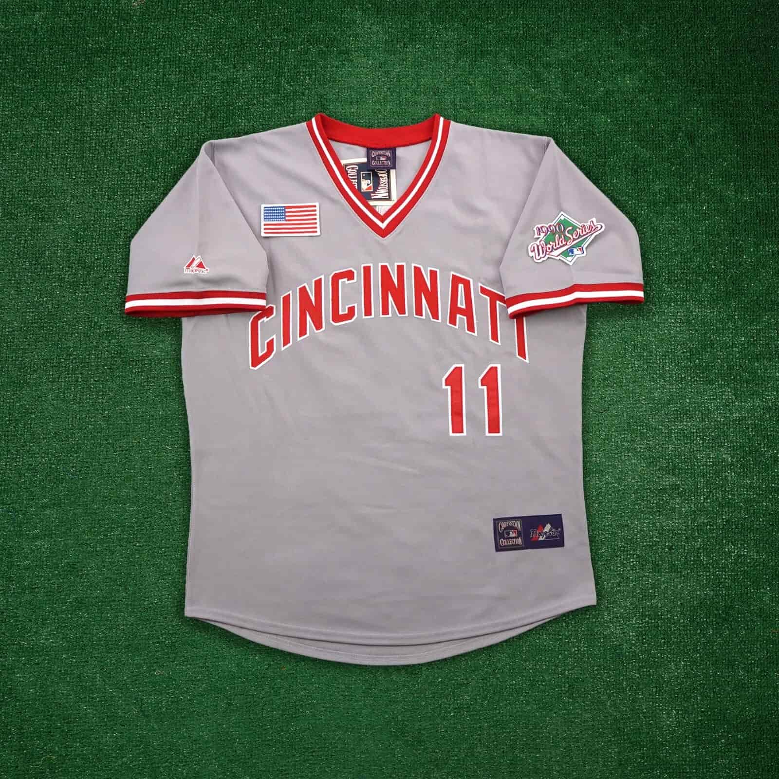 Barry Larkin 1990 Cincinnati Reds World Series Men's Grey Rd Cooperstown Jersey