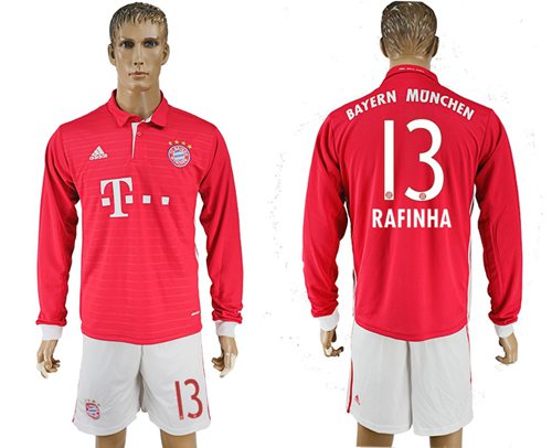 Bayern Munchen #13 Rafinha Home Long Sleeves Soccer Club Jersey