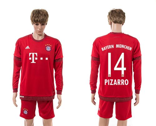Bayern Munchen #14 Pizarro Home Long Sleeves Soccer Club Jersey