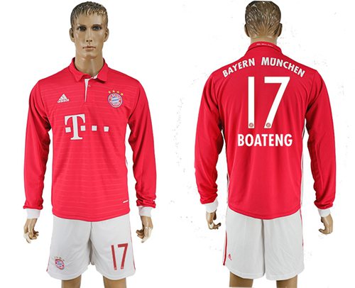 Bayern Munchen #17 Boateng Home Long Sleeves Soccer Club Jersey