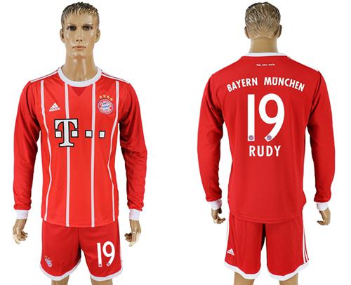 Bayern Munchen #19 Rudy Home Long Sleeves Soccer Club Jersey