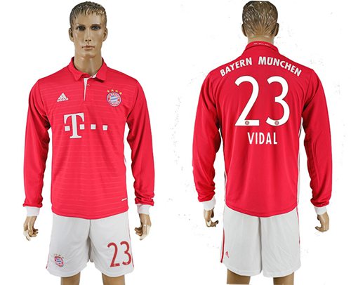 Bayern Munchen #23 Vidal Home Long Sleeves Soccer Club Jersey