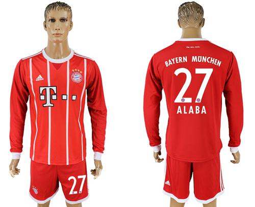 Bayern Munchen #27 Alaba Home Long Sleeves Soccer Club Jersey