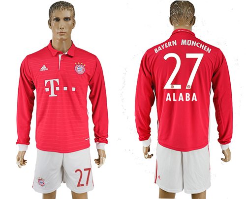 Bayern Munchen #27 Alaba Home Long Sleeves Soccer Club Jersey