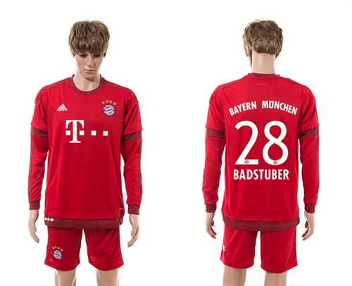 Bayern Munchen #28 Badstuber Home Long Sleeves Soccer Club Jersey