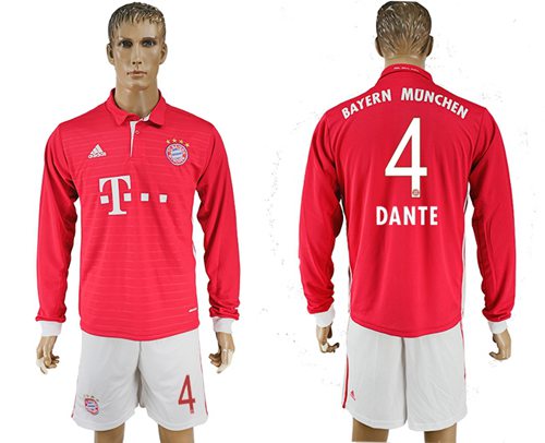 Bayern Munchen #4 Dante Home Long Sleeves Soccer Club Jersey