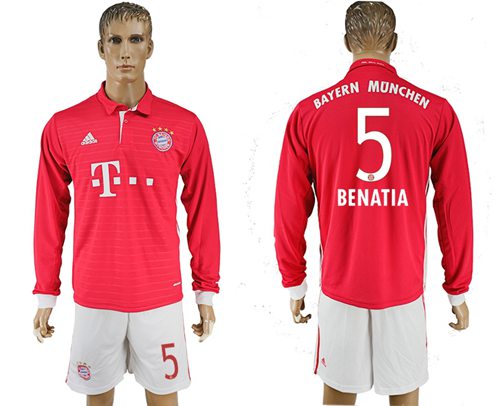 Bayern Munchen #5 Benatia Home Long Sleeves Soccer Club Jersey
