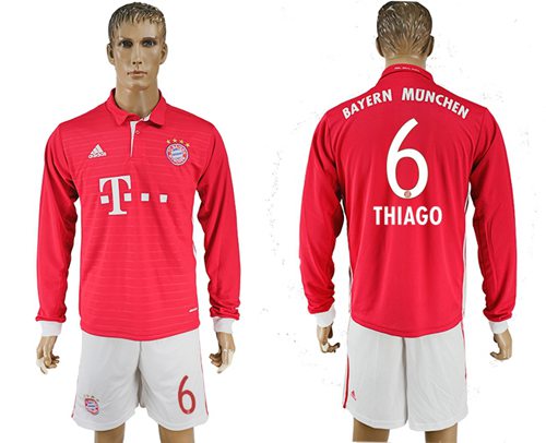 Bayern Munchen #6 Thiago Home Long Sleeves Soccer Club Jersey